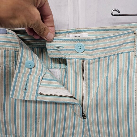 Loft Blue Tan Striped Cropped Casual Pants Boho Summer 12 - Picture 6 of 13